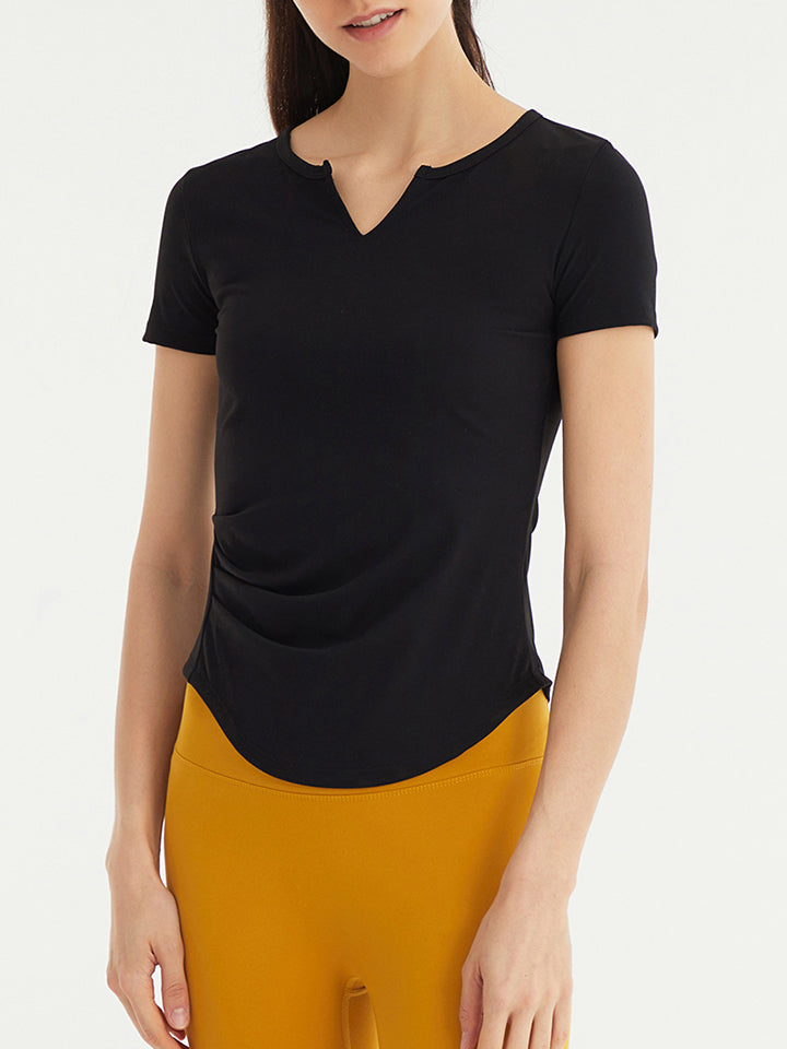 Notched Neck Short Sleeve Active Top