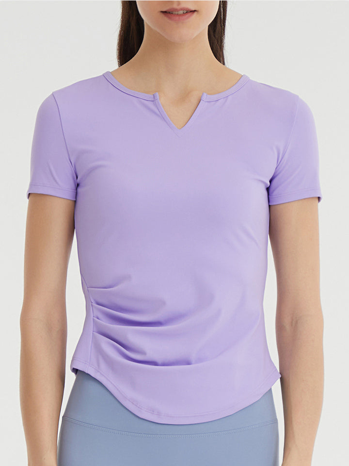 Notched Neck Short Sleeve Active Top